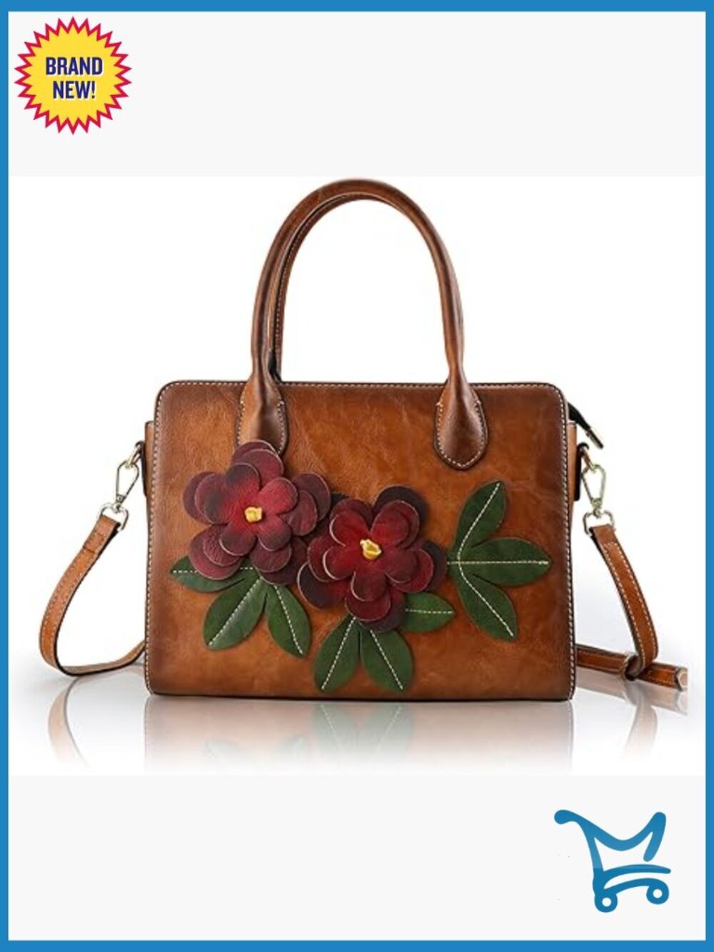 Faux Leather Crossbody Tote Bag with Adjustable Strap and 7 Compartments
